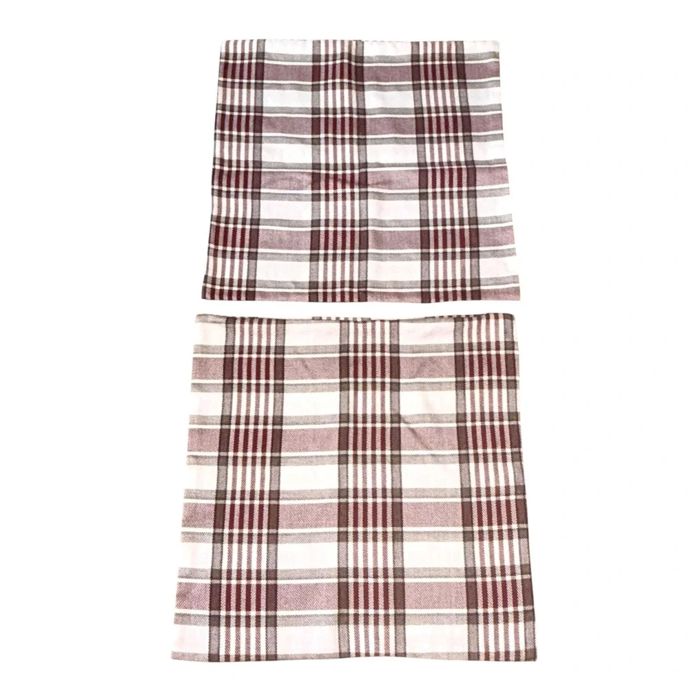 Plaid Throw Pillow Covers Set of 2 Burgundy Cream Square 24x24 Farmhouse Rustic